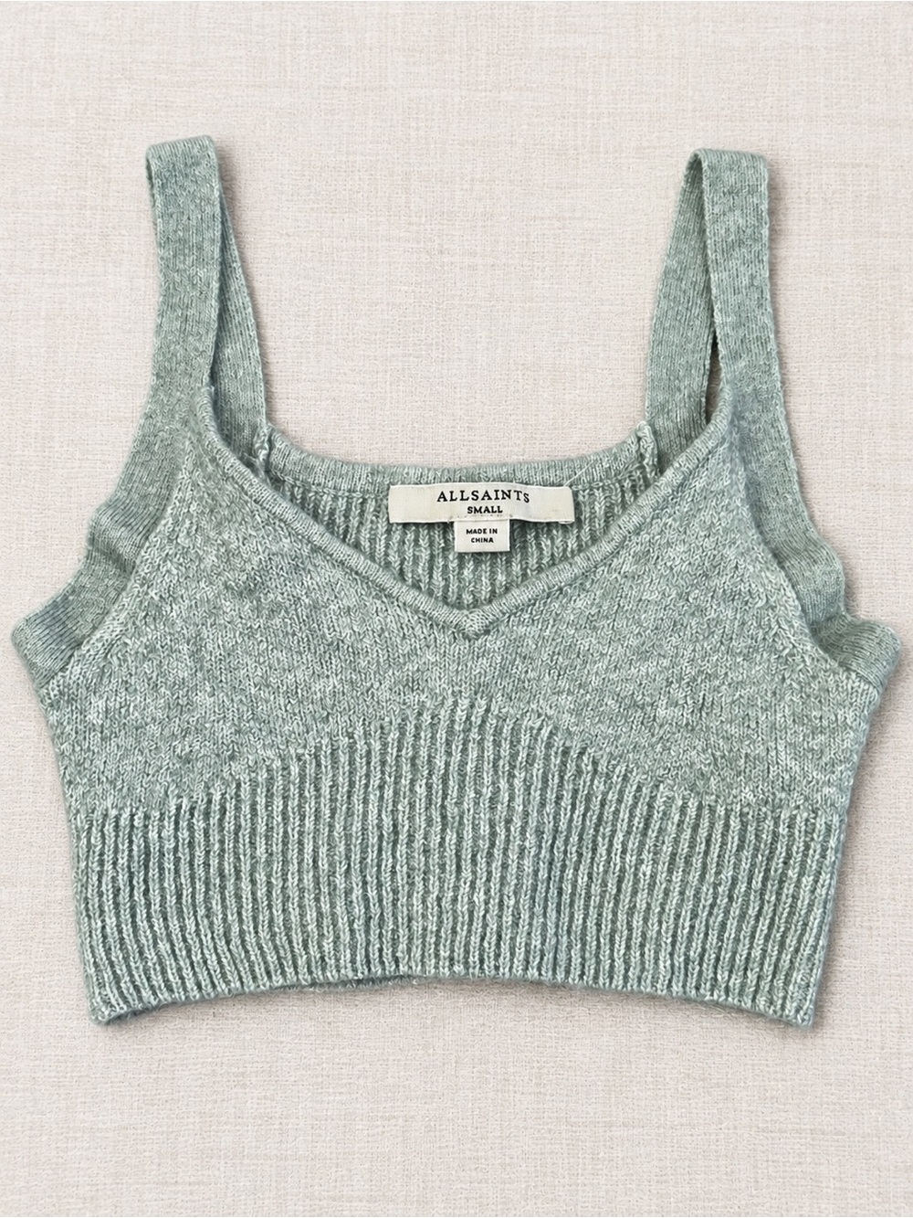 All Saints Seafoam Sage Green Wool Alpaca Knit Crop Tank Top S
